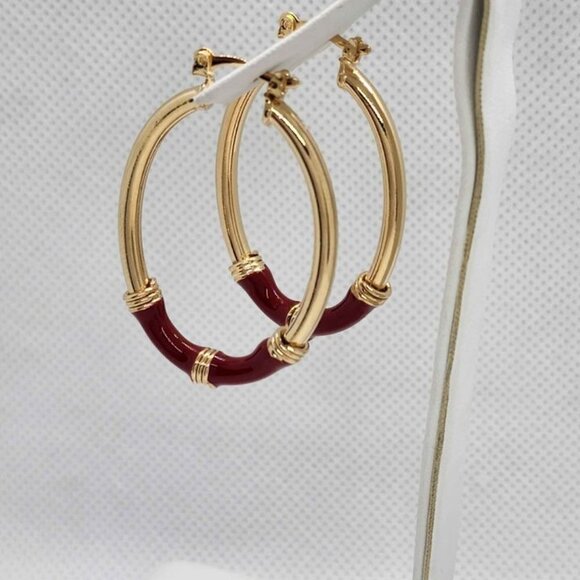 Brand New   Brazilian 18k Gold Filled Beautiful Oval RED Earrings - Picture 4 of 4